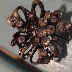 Silver rhinestone adjustable ring